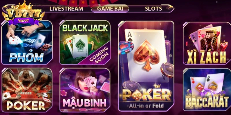 Game bài đổi thưởng VB777 đa dạng trò chơi