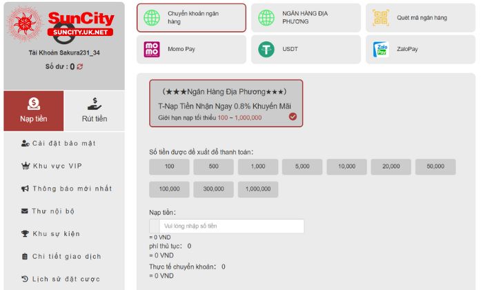 Người chơi liên hệ Suncity để được hướng dẫn thực hiện giao dịch tại nhà cái