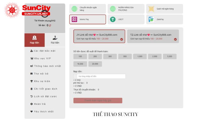 Nạp tiền vào Suncity qua ví điện tử